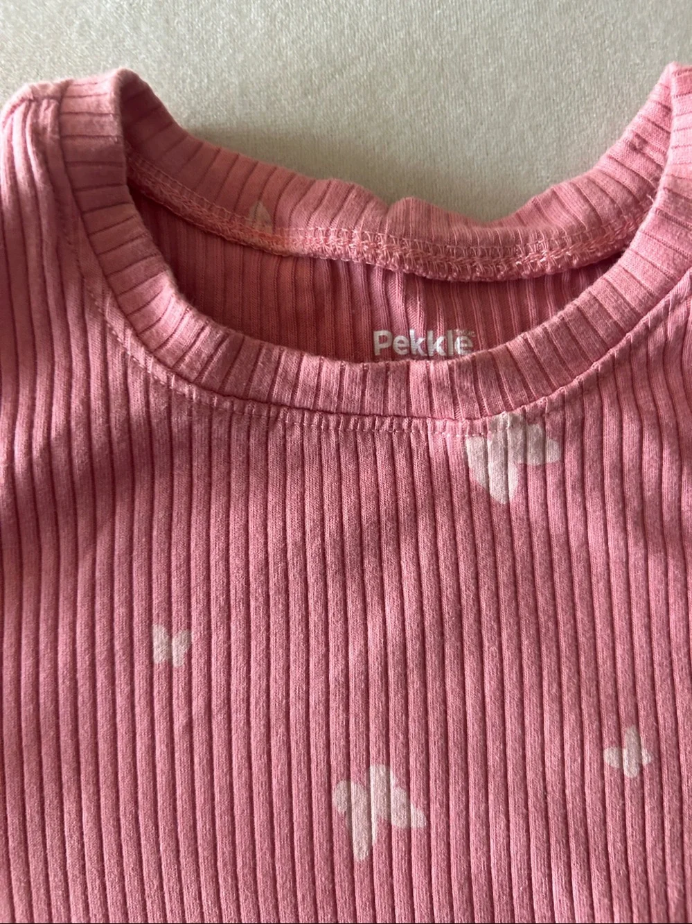 Girls' Pink Ribbed Short Sleeve Top